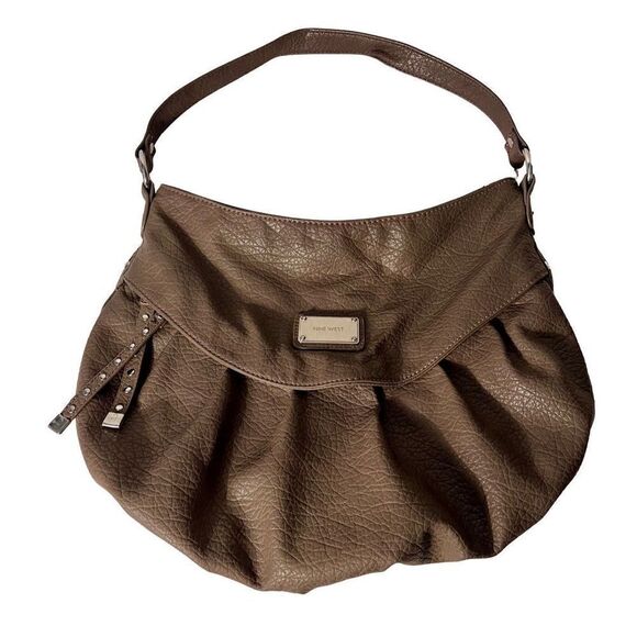 Nine West Large Gray Faux Pebble Leather Shoulder Bag - Picture 1 of 16